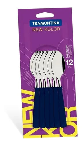 12 Cucharas Té New Kolor Mango Plástico Tramontina Color Del Mango Negro